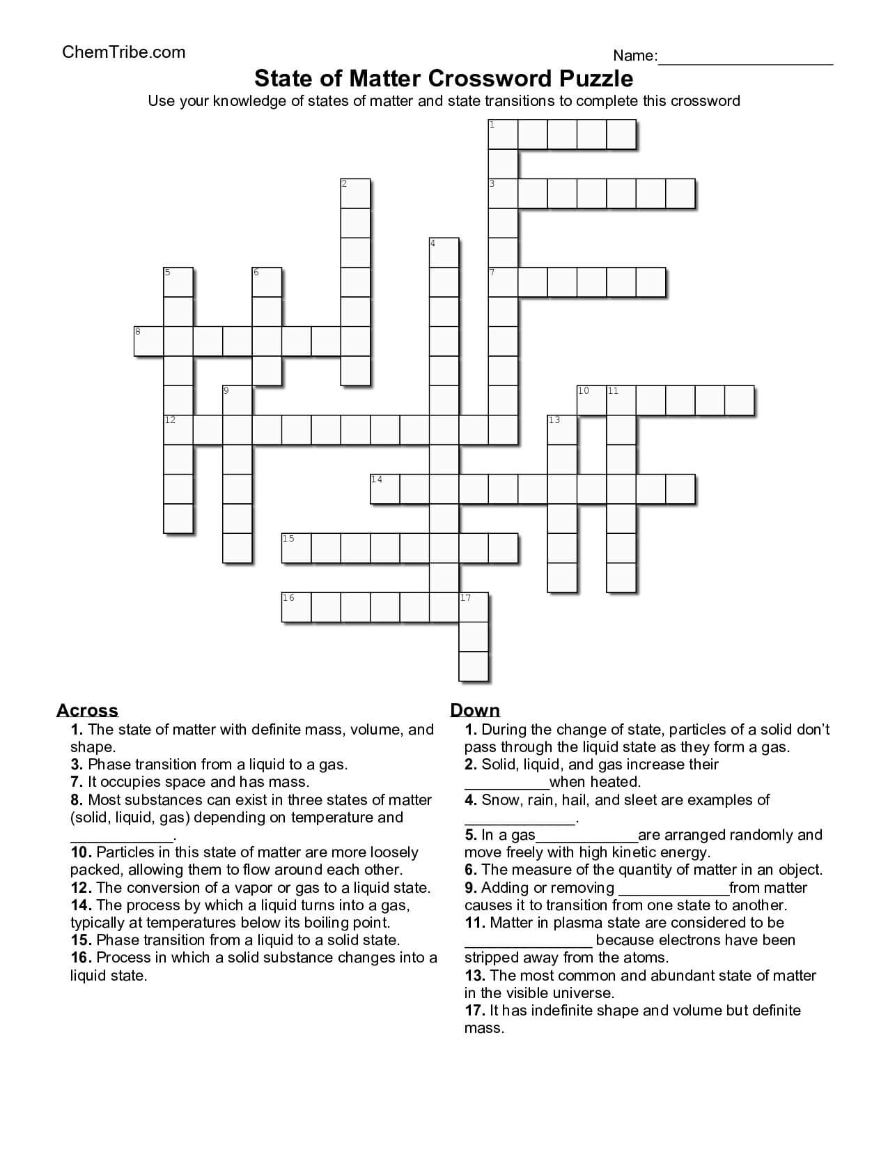 States of matter crossword puzzle chemtribe